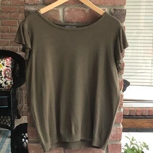 JOSEPH A Olive Green S/S Sweater Flutter Sleeve EUC